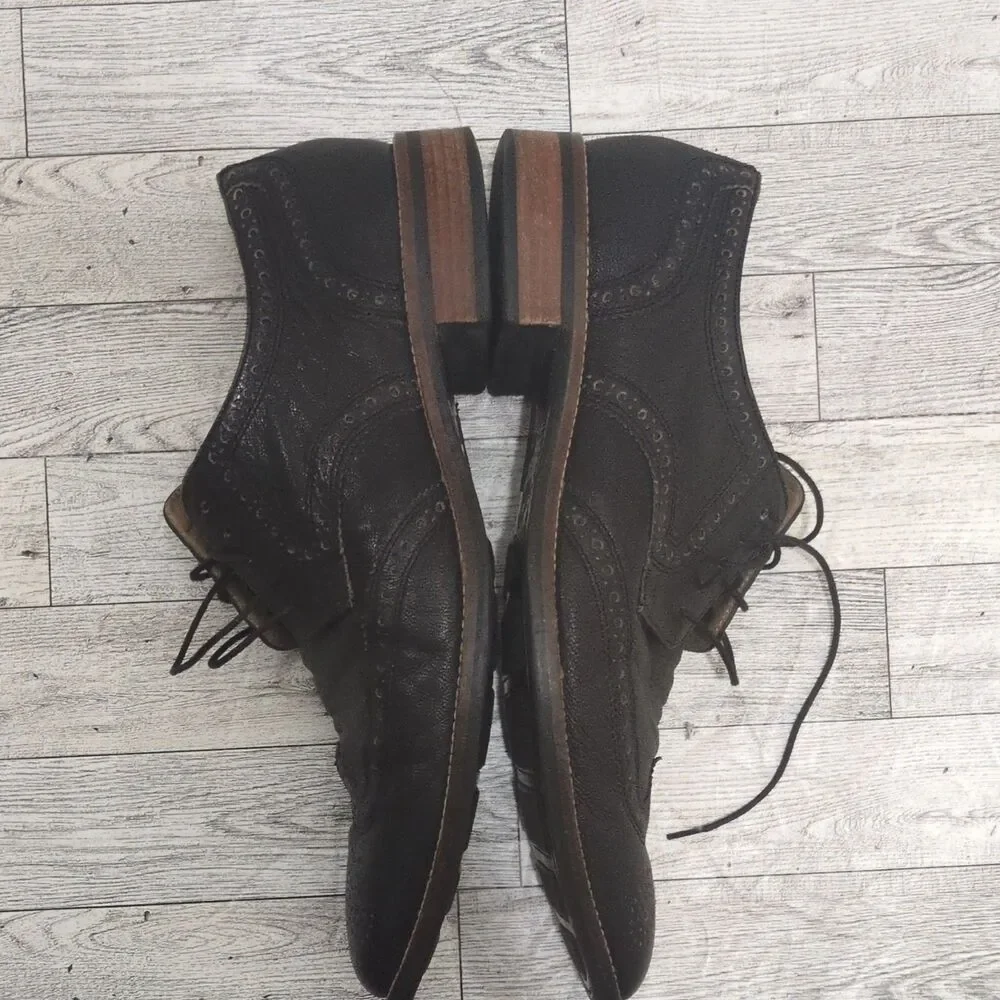 Cole Haan Men's Black Leather Wingtip Brogue Oxford Dress Shoes 9.5 M 163